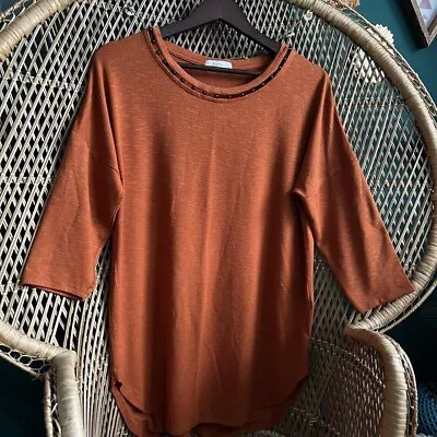Buy Matalan Papaya Burnt Orange Half Sleeve Tee T-shirt With Bead Style Detail • 8£