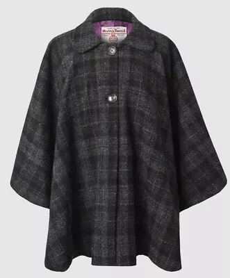 Buy Ladies Grey/Purple Check Harris Tweed Cape - ONE SIZE • 99£