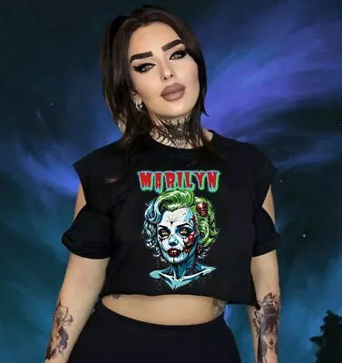 Buy Marilyn Monroe Zombie T-shirt Horror Movie Vampire Art Gothic Emo Print Woman UK • 10.99£