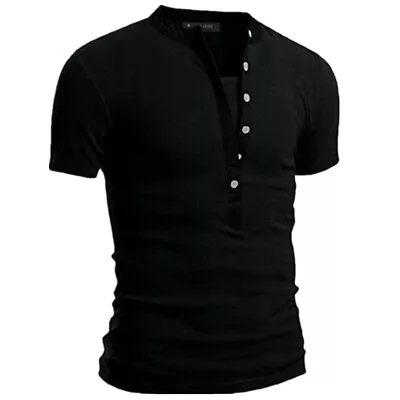 Buy Mens Summer Tops Front Placket T Shirts Men Short Sleeve Beach Casual V Neck • 10.99£