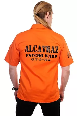 Buy Men's Orange Gothic Retro Punk Alcatraz Psycho Ward Prison Shirt BANNED Apparel • 31.99£