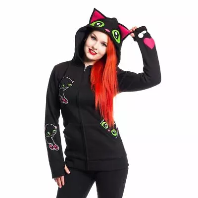 Buy Cupcake Cult Black Cat Hood Ladies Black Goth Emo Punk Kitty Gothic Girls Hoodie • 44.99£