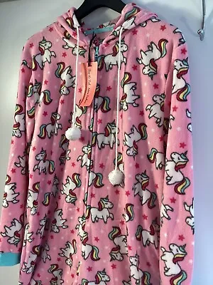 Buy Ladies Size S/M Unicorn Print Fluffy Zip Up Hooded 1-sie One Piece PJs Pyjamas • 11.99£