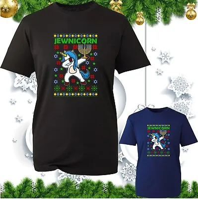 Buy Happy Jewnicorn Christmas Hanukkah�T-Shirt Jewish Dabbing Unicorn Menorah Xmas • 11.99£