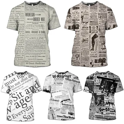 Buy Fun Newspaper Hip Hop Music 3D Printed T-shirt Summer Men's Fashion Casual Tops • 9.56£