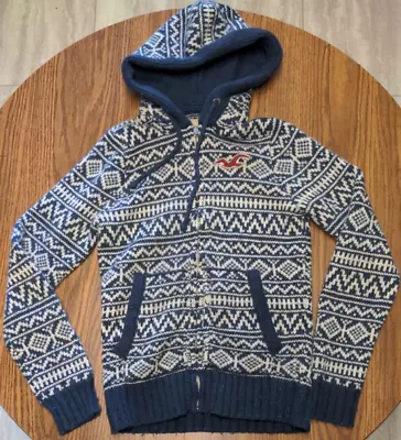 Buy Hollister Women's Large Zip Up Hoodie Wool Blend Geometric Xmas Pattern • 26.01£