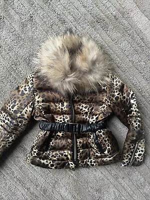 Buy Girls Microbe Leopard Print Down Jacket With Fur Collar Age 2 • 25£