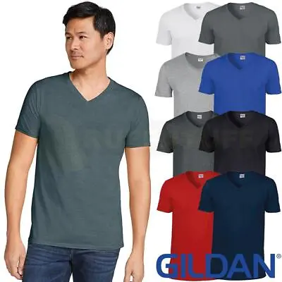 Buy Gildan V-Neck T-Shirt Mens Short Sleeve Plain Ringspun Cotton Softstyle Tee Top • 6.50£