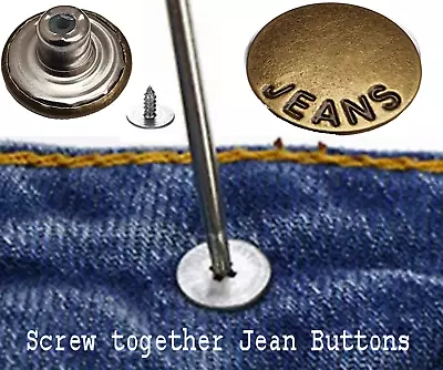 Buy Screw Together Jeans Tack  Button, Stud Rivet NO-SEW 17mm Replacement Jean 2Pcs • 3.99£
