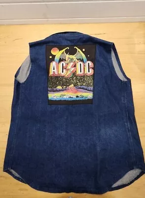 Buy Vintage ACDC AND IRON MAIDEN Denim Jacket Vest Large • 94.01£
