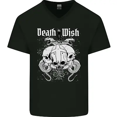 Buy Death Wish Skulls Snakes Biker Gothic Demon Mens V-Neck Cotton T-Shirt • 8.99£