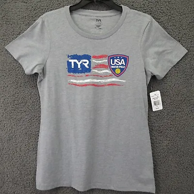 Buy TYR Women’s T-Shirt USA Water Polo Tee XL Heather Gray Flag Red White Blue New! • 8.66£