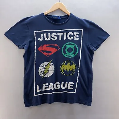 Buy Justice League T Shirt Large Blue Spellout Logos DC Comics Short Sleeve • 8.09£