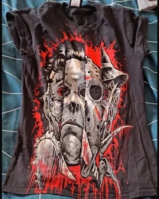 Buy Horror Movie T Shirt Film Merch Tee Jason Freddy Krueger Halloween Ladies Sz S • 12.95£
