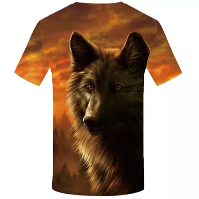 Buy Men's Wolf Mountain 3d Print Summer Casual T Shirt Short Sleeve Graphic Tee Tops • 9.16£