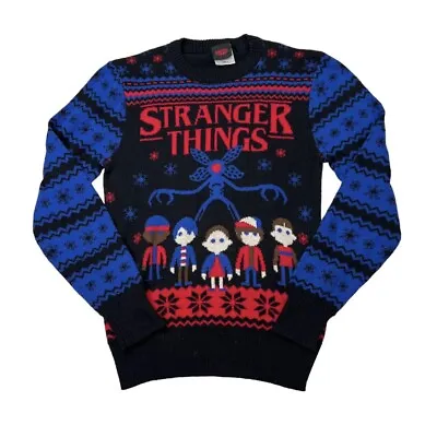 Buy Stranger Things Netflix Intarsia Ugly Christmas Sweater Black Blue Adult S Small • 23.15£