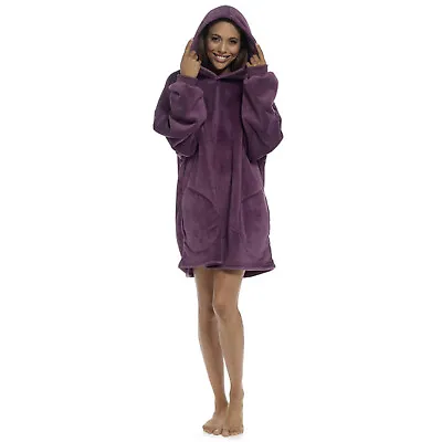 Buy Adults Soft Flannel Fleece Snuggle Hoodie Hoodie Deep Purple UK Ladies Large New • 22£