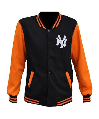 Buy NY Varsity Jacket Black And Orange New York Yankees Letterman College Style Coat • 24.99£