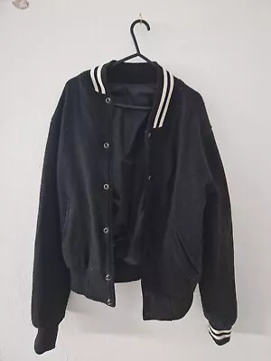 Buy American Vintage Baseball Varsity Jacket Black Teddy Small • 18.99£