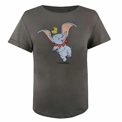 Buy Official Disney Ladies Dumbo Happy T-Shirt Charcoal S-XL • 13.99£