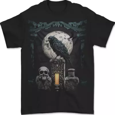 Buy Gothic Skull And Crow With Arch And Moon Mens T-Shirt 100% Cotton • 8.49£