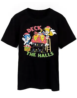 Buy Sonic The Hedgehog Mens Christmas T-Shirt Adults Deck The Halls Black Top • 16.95£