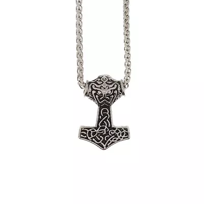 Buy Alternative Jewellery Antique Silver Viking Thor's Hammer Chain Necklace • 10.69£