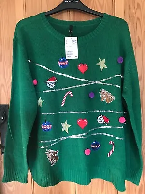 Buy BNWT H&M Green Decorated Christmas Jumper Size M (12/14) • 10£