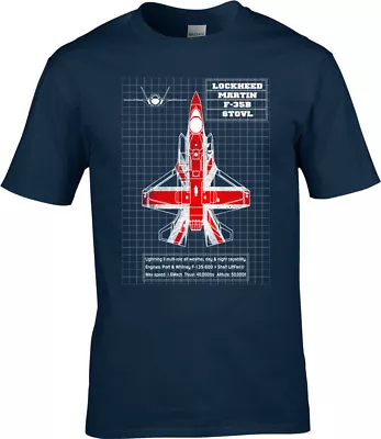 Buy F-35B Union Jack Blueprint T-Shirt Carrier Lockheed Martin Aircraft RAF Mens Top • 13.13£