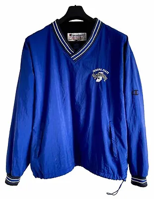Buy Vintage CHAMPION Lined Pullover Varsity Windbreaker Sweatshirt Blue XL Boxy Rare • 9.99£