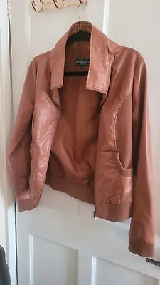 Buy Women's/ladies Preowned Tan Leather Bumper Jacket  ( Defects: Pilling Of Wool ) • 12£