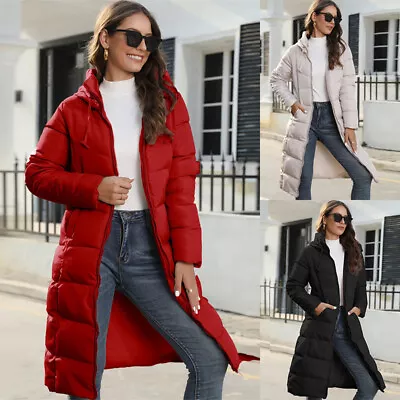 Buy Womens Hooded Quilted Jacket Zip Up Padded Winter Warm Long Coat Puffer Outwear • 10.99£