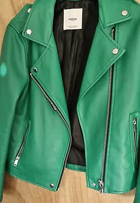 Buy Mango Green Faux Leather Bikers Jacket M Cool Boho Rock Festival  • 25£