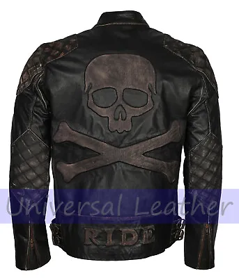 Buy Skull Embossed Black | Distressed Bikers Motorcycle | Men's Leather Jacket  • 112.80£
