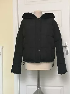 Buy Hollister Puffer Coat Jacket Black M Hooded Zip Fur Lined VGC • 29.90£