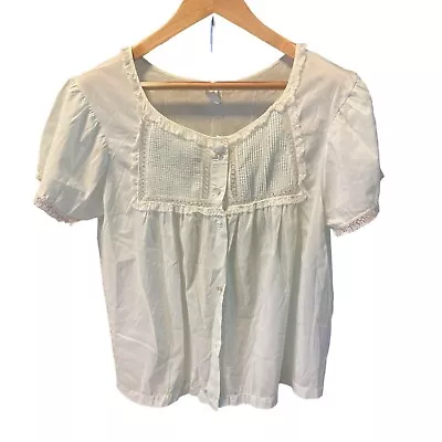 Buy White Puff Short Sleeve Button Up Lace Trim Peasant Pajama Top • 11.40£