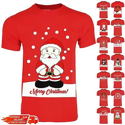 Buy Mens Christmas Xmas Tree Reindeer Santa Snowman Penguin Snowflakes Gift T Shirt • 5.19£