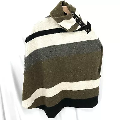 Buy Anthropologie Tabitha Cowl Neck Cape Wool Pullover Poncho Jacket Green Stripe L • 21.72£