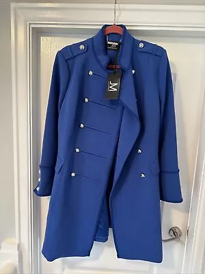 Buy Julien Macdonald Midi Length Drummer Coat Royal Blue Size 12 BNWT • 53£