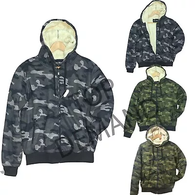 Buy New Camo Fleece Lining Sherpa Hoody Jacket Zipper Sweatshirt Hoodie Mens Jumper • 12.98£