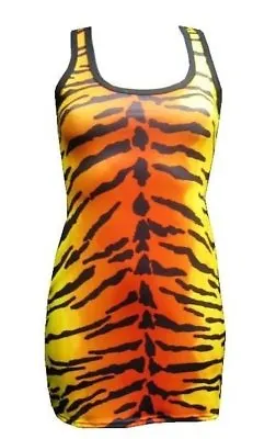 Buy New Girls / Ladies Tiger Animal Print Long Vest Tank Top Goth Emo Punk Night Out • 19.35£