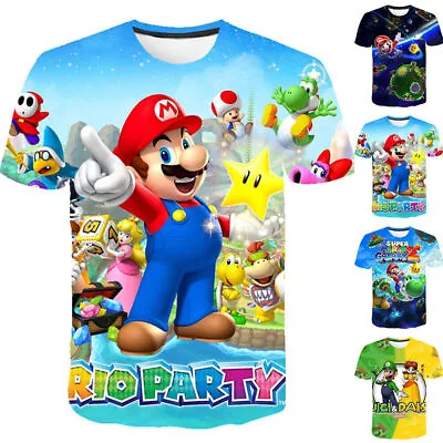 Buy Kids Boy Girl Super Mario Short Sleeve T Shirt Tops Summer Casual Basic Tee Gift • 9.57£