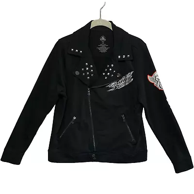 Buy Disney Parks Moto Jacket Women's Sz L Black Rock N' Roller Coaster Studded Biker • 24.12£