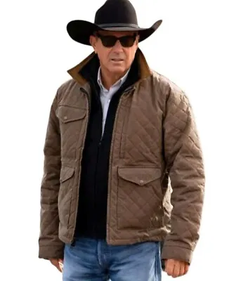 Buy Men's Yellowstone Kevin Costner John Dutton Season 4 Brown Cotton Quilted Jacket • 44.99£