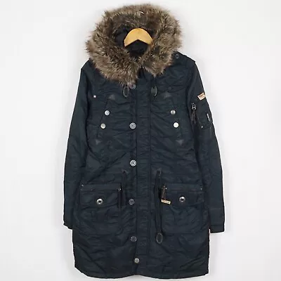 Buy KHUJO Women's Parka Jacket Size ~L Insulated Black Hood Pockets Full Zip S12620 • 29.95£