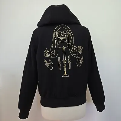 Buy Drop Dead Lifetaker Bomber Black Wool Blend Hooded Jacket Size 8 Womens Medium • 56.98£
