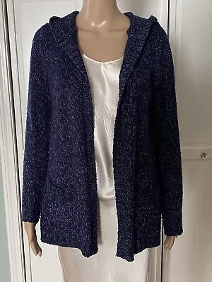 Buy Architect Blue Open Front Knit Cardigan, Long Sleeve Pocket And Hoodie Sweater • 9.65£