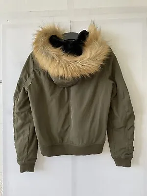 Buy Ladies Size S River Island Hooded Bomber Jacket Coat Puffer Detachable Faux Fur • 29.99£