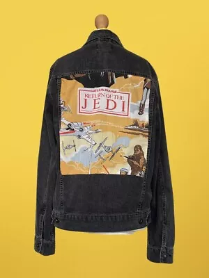 Buy Men’s Slim Fit Vintage Up-cycled Star Wars ROTJ Black Denim Jacket XS • 35£