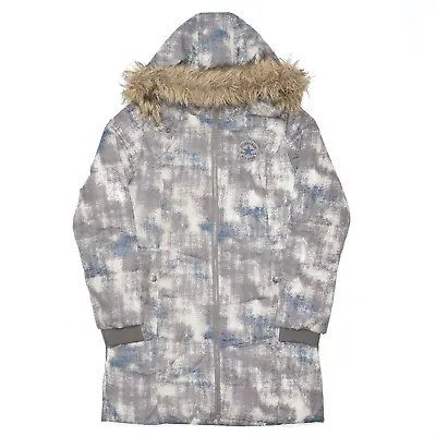 Buy CONVERSE Womens Parka Grey Regular Crazy Print Hooded Puffer Coat M • 34.99£